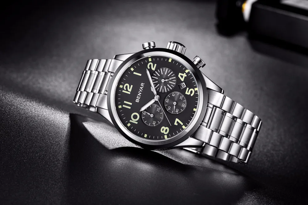 BENYAR мужские часы лучший бренд класса люкс мужские кожаные водонепроницаемые спортивные кварцевые часы с хронографом военные наручные часы Relogio Masculino