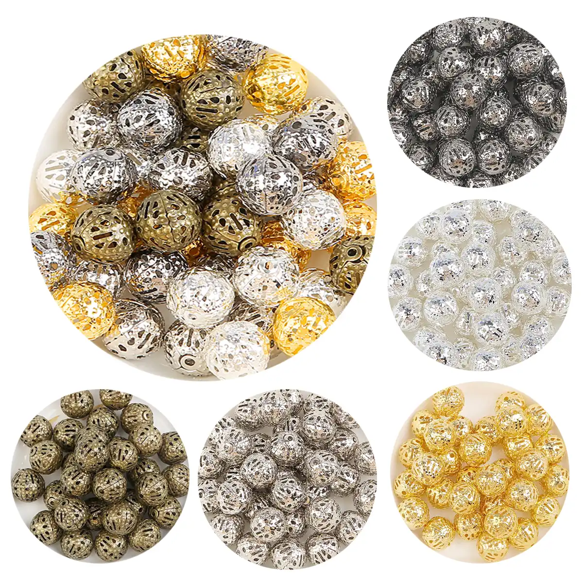 DIY Metal Charm Hollow Flower Ball Loose Spacer Beads Jewelry Findings Making 