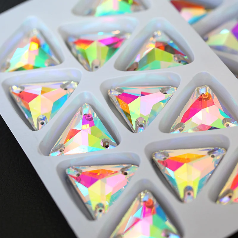

Tri-angle Crystal AB Colorful Sew On Rhinestones Flatback Glass Strass стразы Sewing Rhinestones Garments Dress Y1024