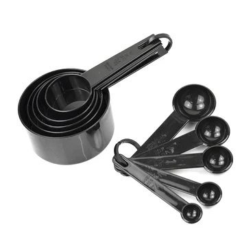 

10pcs/lot Black Color Measuring Cups And Measuring Spoon Scoop Silicone Handle Kitchen Measuring Tool FreeShipping