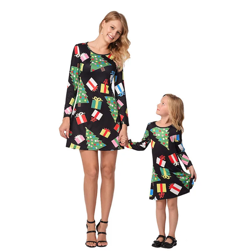 

2019Mom Girl Christmas Matching Dress Family Matching Outfits Mommy and Me Family Look Mom Mother and Daughter Clothes Dresses