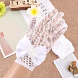 1 пара Сетчатое платье с бантом для девочек белые перчатки для девочек с цветочным рисунком белые перчатки тонкая секция принцесса детские