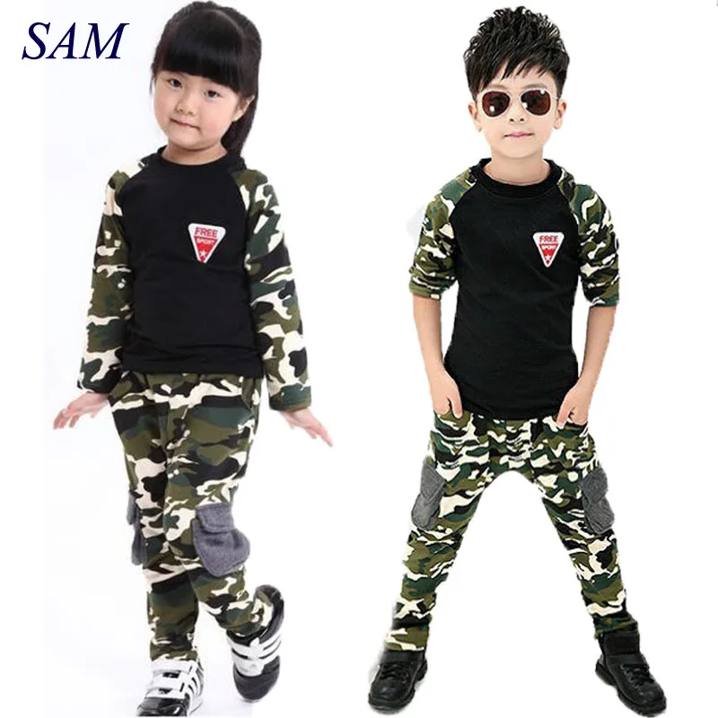 

2019 New Camouflage Kids Clothing Set for Boys&Girls Spring&Autumn Cotton Camo Boys Sports Set Girls kids clothes free shipping