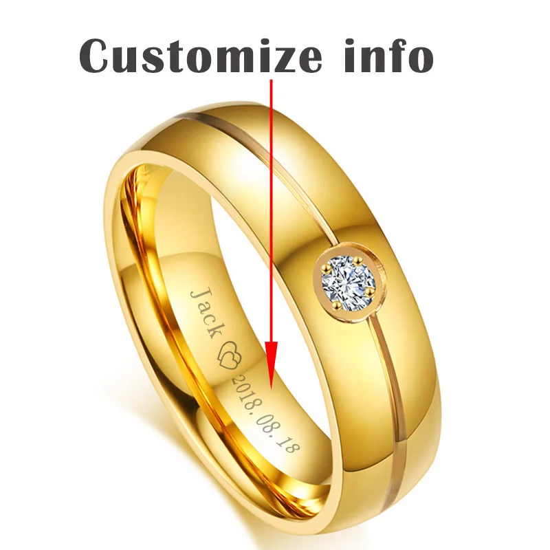 Vnox золотого цвета обручальное кольцо 6 мм обручальное кольцо из нержавеющей стали для женщин и мужчин индивидуальный подарок на день Святого Валентина - Цвет основного камня: Personalize Women