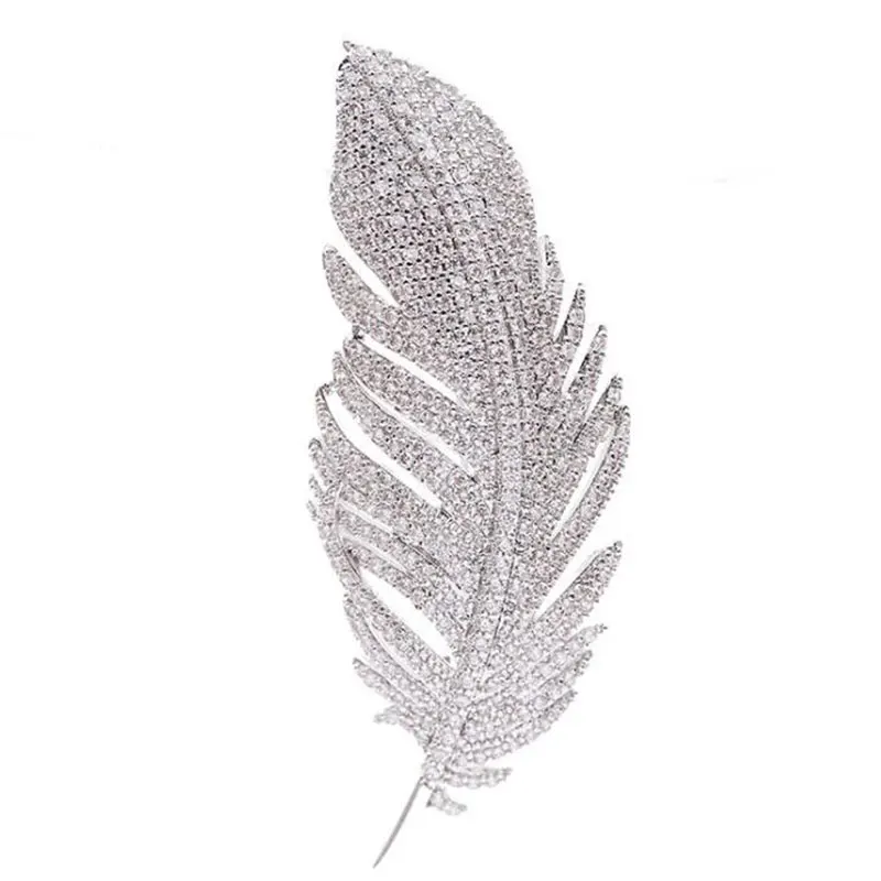 

LuxJuly 925 Silver Feather Brooch Women Jewelry Zircon Crystal Brooches Elegant Brithday Gift Free Shipping