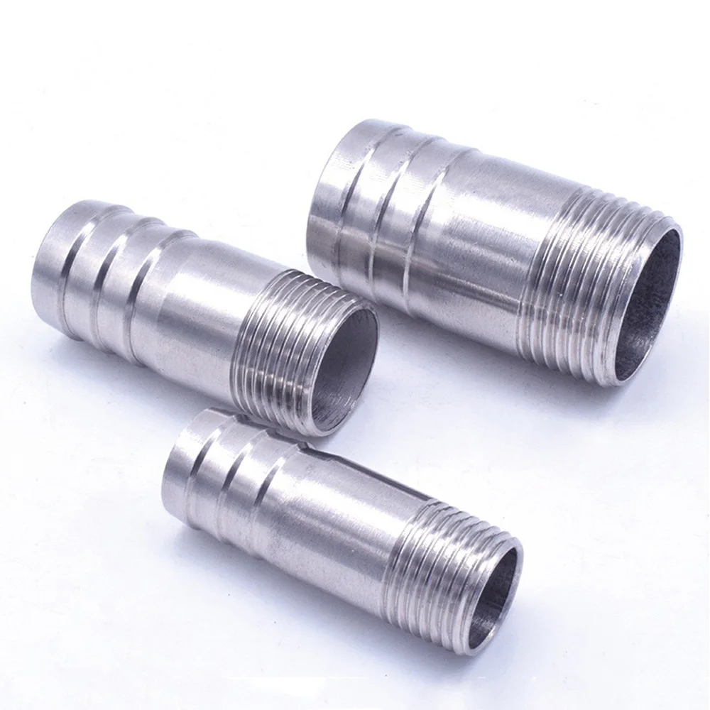 

1/8" 1/4" 3/8" 1/2" 3/4" 1" to 2" BSPT Male x Hose Barb Hosetail Barrel Nipple Coupler 304 Stainless Steel Fitting Water Gas Oil