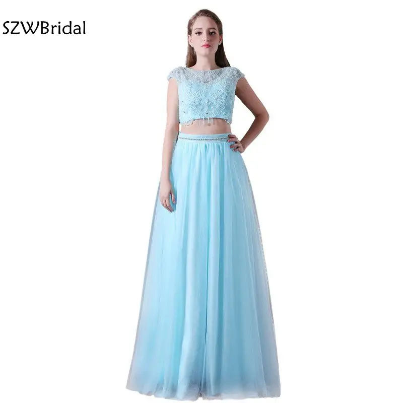 

New Arrival vestido formatura Custom made Chiffon Two piece Long Prom dresses 2019 Crop Top Sexy Prom dress vestido de festa