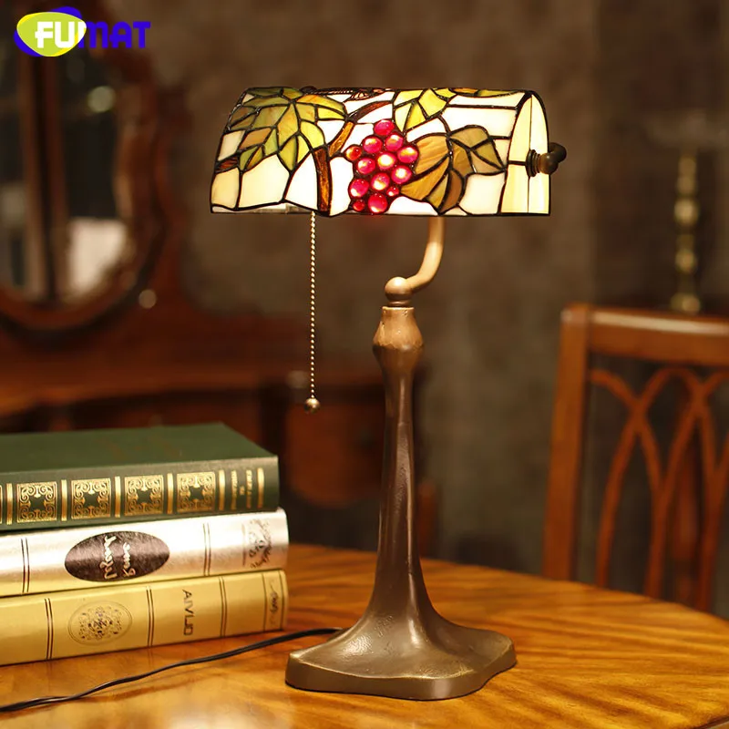 FUMAT Stained Glass Table Lamp Grape Lampshade Classic Lamp Decor Brief