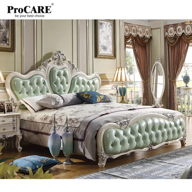 Luxury Bedroom Furniture Sets Top Genuine Leather Headrest Modern Luxury Bedroom Furniture Sets Top Genuine Leather Headrest Modern Soft Bed French Style
