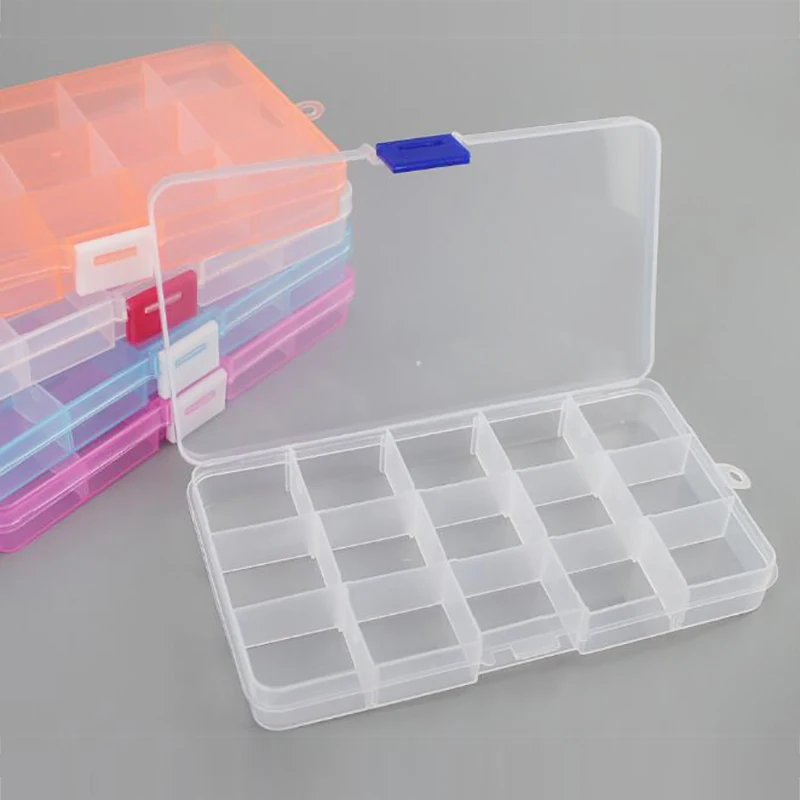 15 Lattice Plastic Compartment Adjustable Jewelry Necklace Transparent Storage Box | Дом и сад