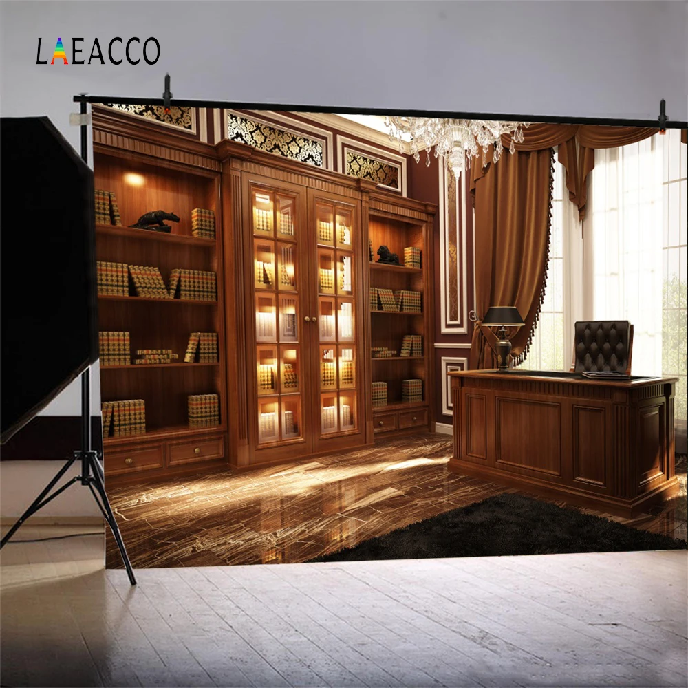 Laeacco Study Room Desk Bookshelf Desk Chair Bench Photography Backgrounds Customized Photographic Backdrops For Photo Studio