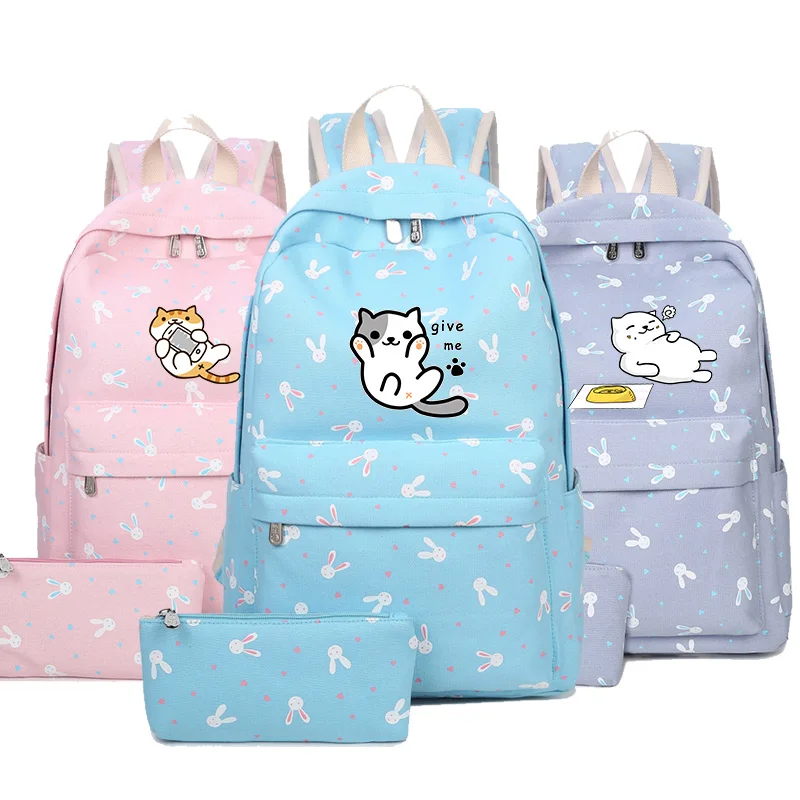 

2018 new Anime Japan Neko Atsume Cat Backyard Cartoon Canvas Travel Shoulder Bag Schoolbag Backpack Rucksacks for Teenagers