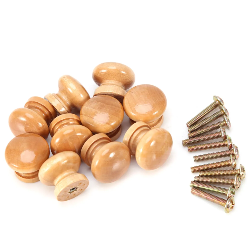 

10pcs/Lot Natural Wooden Cabinet Drawer Wardrobe Door Knob Pull Handle Hardware Plain Circle Knob Furniture Handle