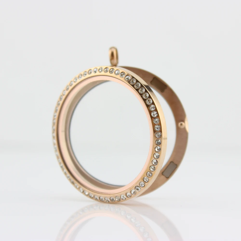 Big Size Floating Locket 38mm Stainless Steel Rose Gold Round Floating