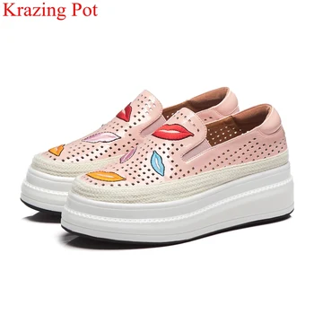 

fashion genuine leather slip on sneaker thick bottom platform casual shoes increasing comfortable women vulcanized shoes L8f2