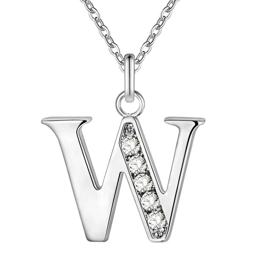 A-Z 26 букв 925 стерлингового серебра имя ожерелья Подвеска для женщин модное ожерелье с удлиненной цепью CZ DIY подарок S90 ювелирные изделия