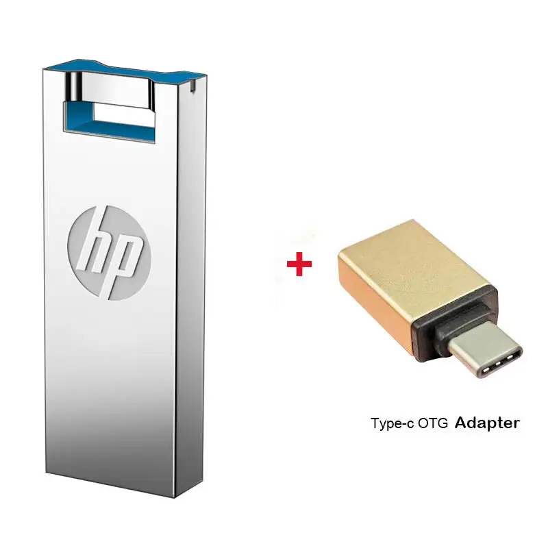 HP USB Flash 16 ГБ 32 ГБ 64 ГБ Pendrive v295w Симпатичные Memory Stick Plus otg типа C DJ DIY Пользовательский диск на ключ Металл Cle USB 64 ГБ - Цвет: v295w  plus TYPE-C