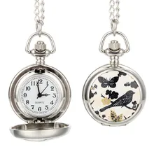 Reloj de bolsillo de cuarzo Vintage a la moda de aleación con forma de pájaro, flores, mariposa, suéter, cadena, collar, colgante, reloj para mujer, regalos L TT - 88