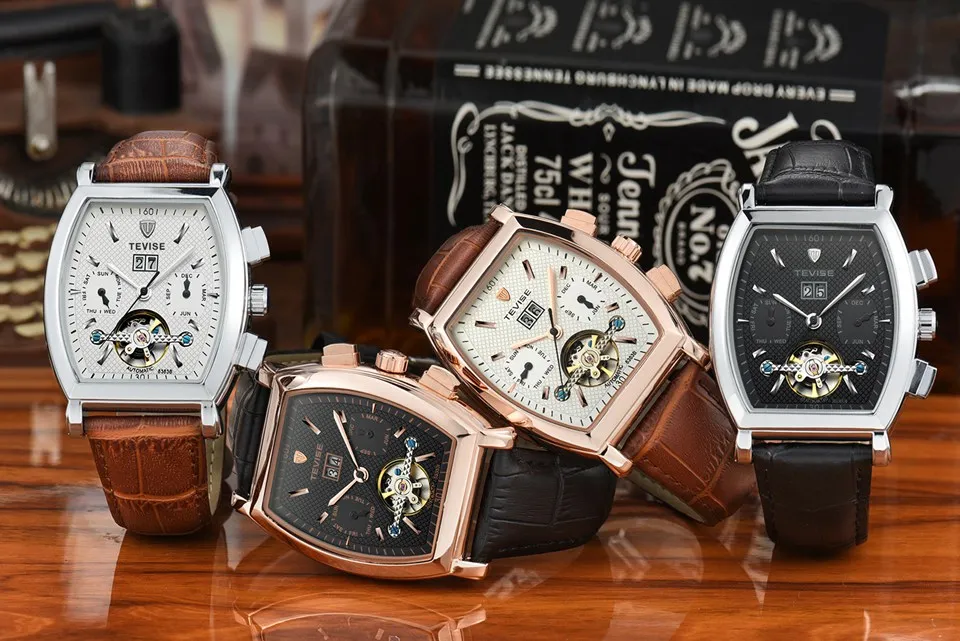 TEVISE Tourbillon Watch Men Date Calendar Self Wind Automatic Mechanical Watches Leather Men Watch Fashion Waterproof Male Clock (1)