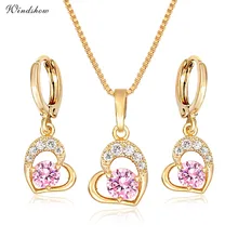 Cute Gold Color Love Heart with Pink or White CZ Drop Earrings Pendant Necklace Small Jewelry Sets for Women Children Girls Kids