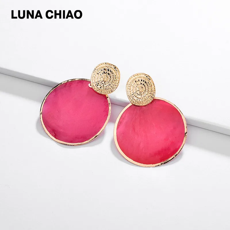 LUNA CHIAO, женские модные ювелирные аксессуары, большая оболочка, висячие серьги, Круглый диск, массивные серьги, бижутерия - Окраска металла: Red