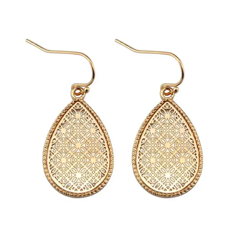 

Two Tone Cut Out Filigree Teardrop Earrings for Women 2018 Fashion Lightweight Dangle Drop Earrings 8 Colors Option Jewelry