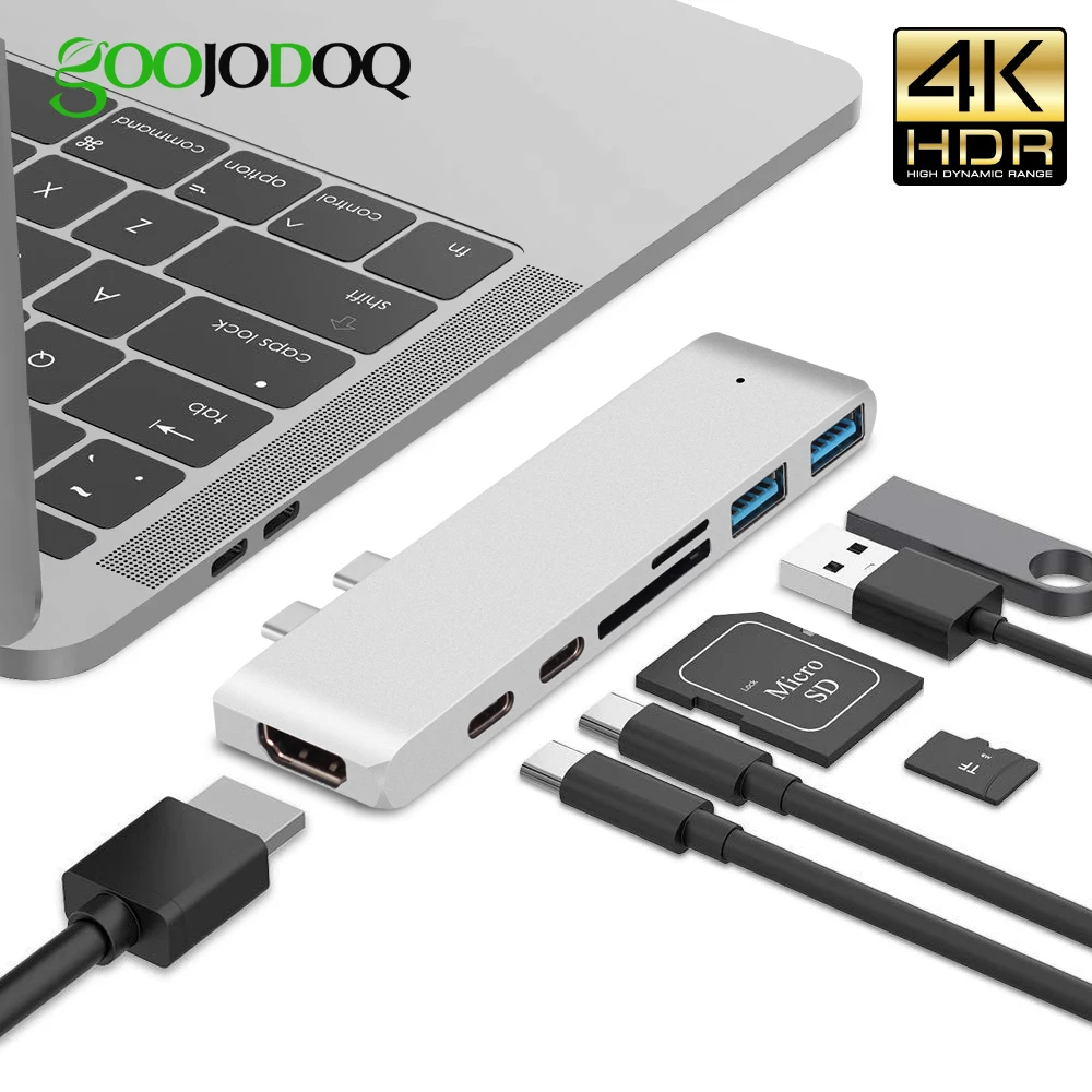 

USB C Hub 3.0 HDMI for MacBook pro 13 15 Adapter 7 in1 usb hub With Power Adapter 4K SD/Micro SD Card Reader USB-C Charger PD