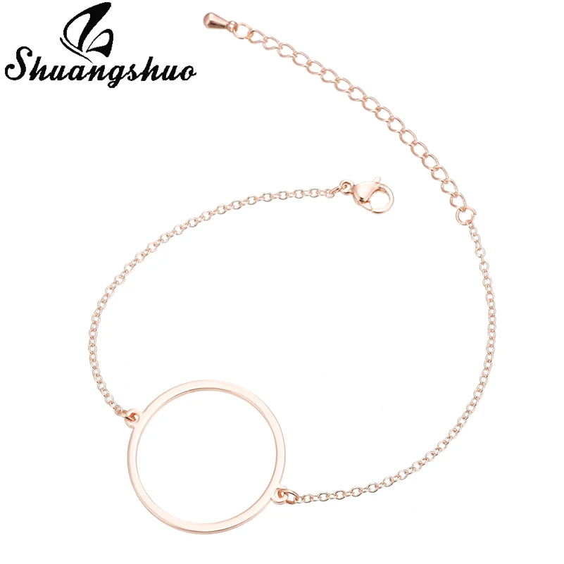 

Shuangshuo Rose Gold Bracelets For Women Hollow Big Round Pendant Charm Bracelet Stainless Steel Bracelets Fashion Jewelry 2019