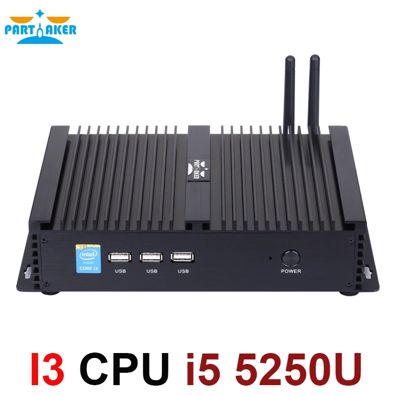 Partaker I3 Fanless mini pc i5 mini computer windows 7 core i5 5250U i5 5200U fanless pc wifi RS232