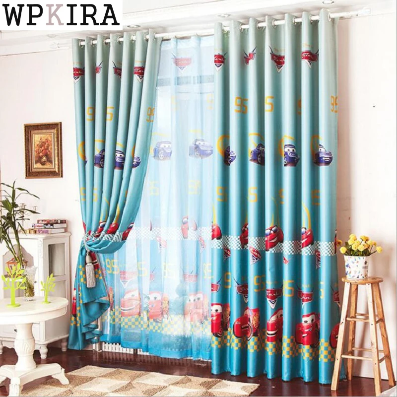Window Car Curtain Living Room Boys Children Cartoon Blue Curtains Sheer Child Tulle Curtain