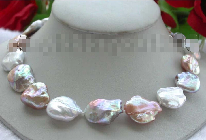 

FREE SHIPPING 17" Genuine Natural 28mm Multicolor Baroque Reborn Keshi Pearl Necklace 14KGP!