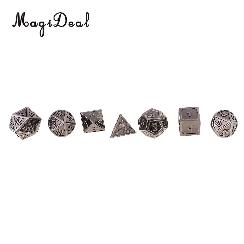 MagiDeal High Qaulity Zinc Alloy Multi Sided Dices 7 Dice Set For D&D DND MTG RPG Gaming Home Birthday Party Games Supplies