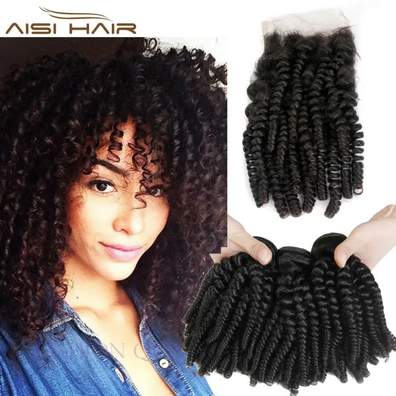 Unprocess Brazilian Virgin Hair With Closure Kinky Curly Bundles