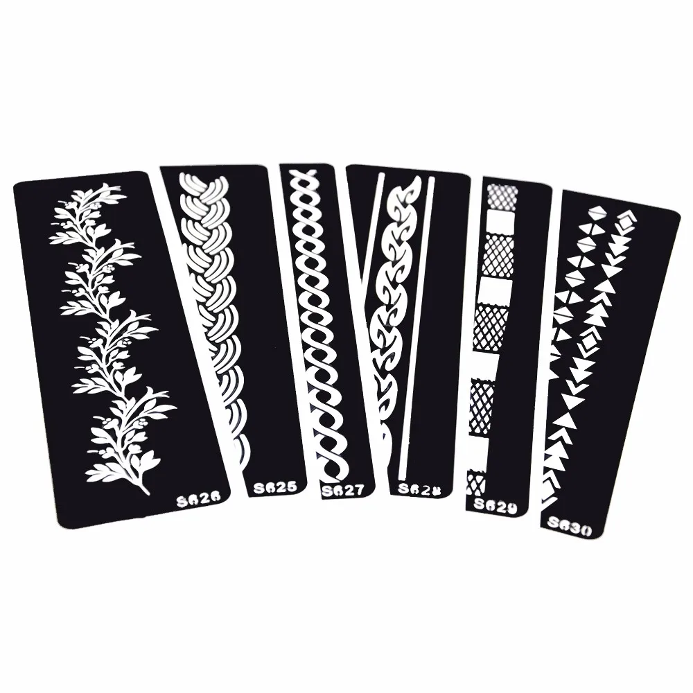 6 Sheets Hollow Henna Tattoo Stencil Rope Grid Pattern Bracelet Design Women Makeup Body Paint Art Tattoo Stencil Decal S600#05  (1 (5)