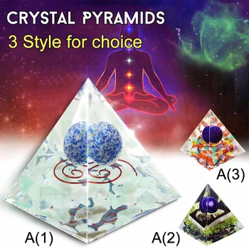 

Purple Blue Round Beads 7 Chakra Stone Clear Crystal Point Orgone Pyramid,Healing Reiki Energy Pyramid 55x55x65mm