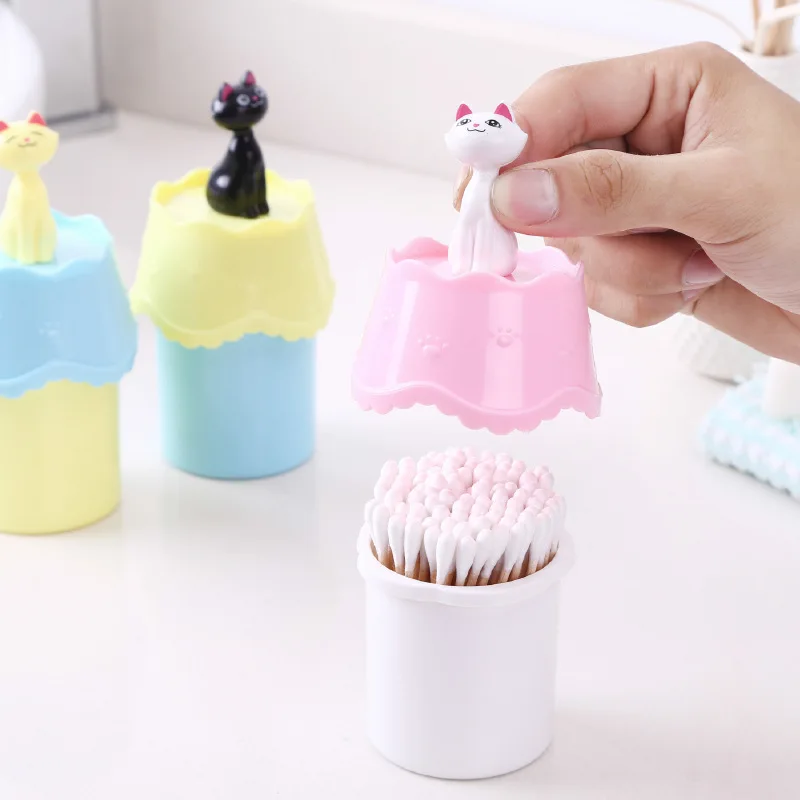 

Boutique European Style Cute Cat Toothpick Box Creative Portable Cotton Swabs Cotton Pad Storage Box Daily Necessities 4 Color