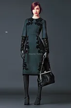 High Quality Vintage Flower Appliques Women Dress Elegant Green Casual Dresses 470