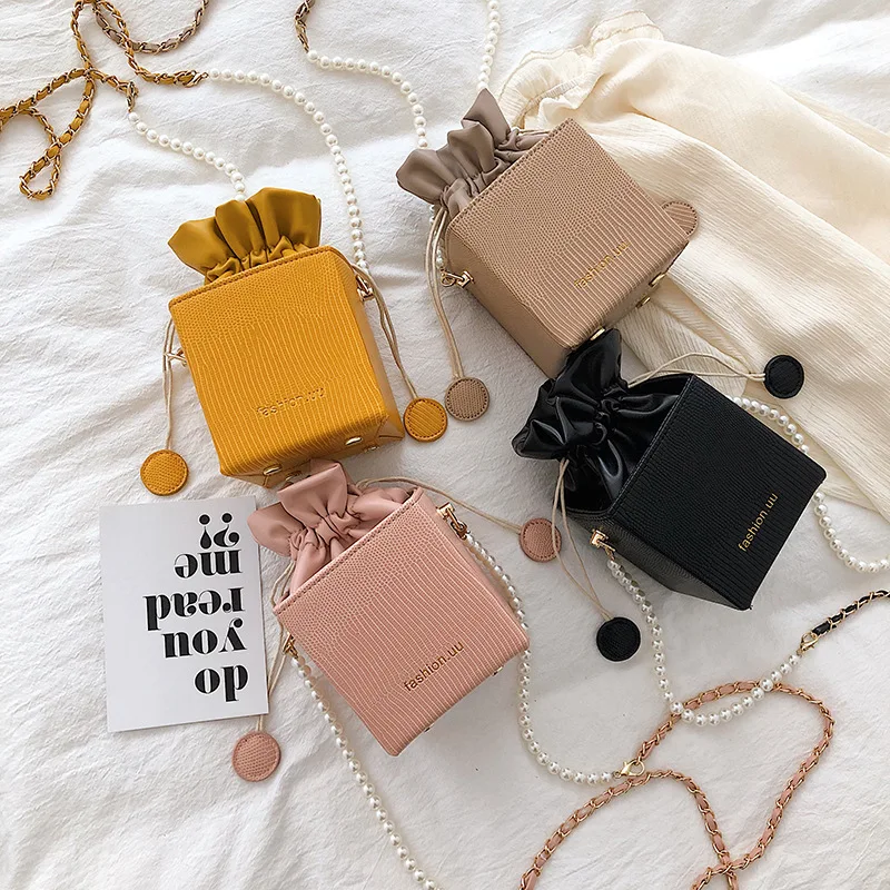 

Small String Women Handbag New Lizard Pattern Girls Messenger Bag Lady pearl Chain Brand Designer Sweet Crossbody Shoulder Bag