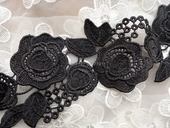 

5 Yards Flower Venice Lace Trim In Black Eyelet Lace Applique Trim For Jewelry or Costume design
