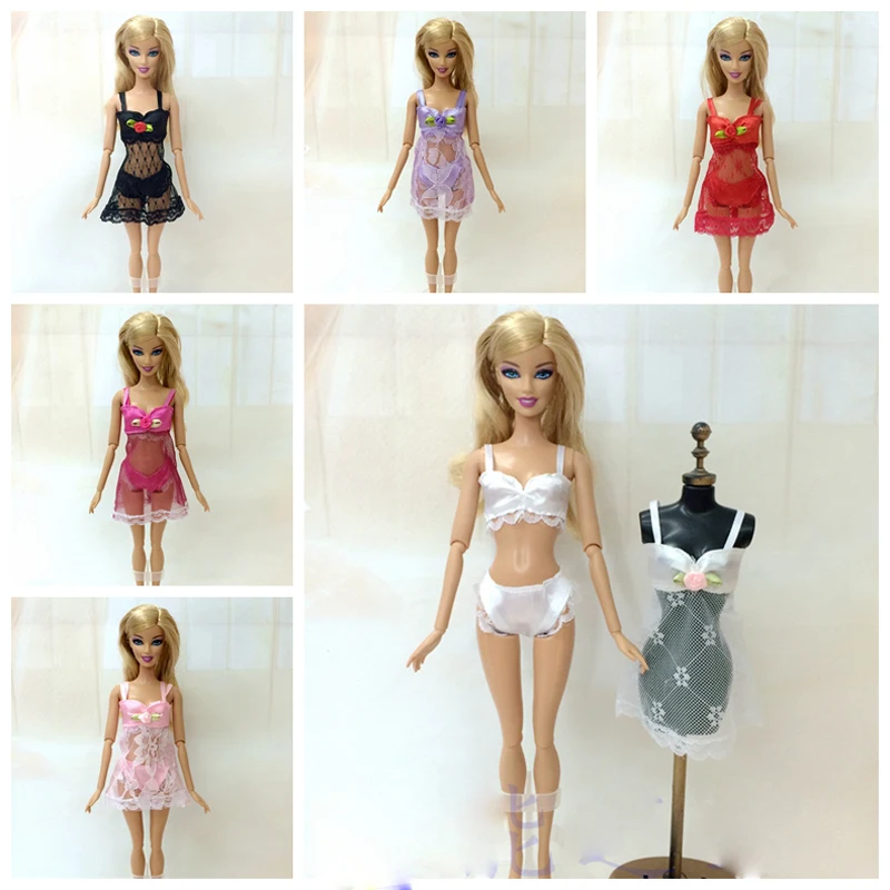 3pcs Pajamas Gown Underwear Lingerie Bra Lace Dress Clothes for Barbie Dolls Christmas Kids Gift