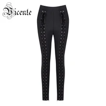 Free Shipping 2018 New Top Fashion Chic Heavy Handwork Lace Up Wholesale Women Bandage Pants Leggings