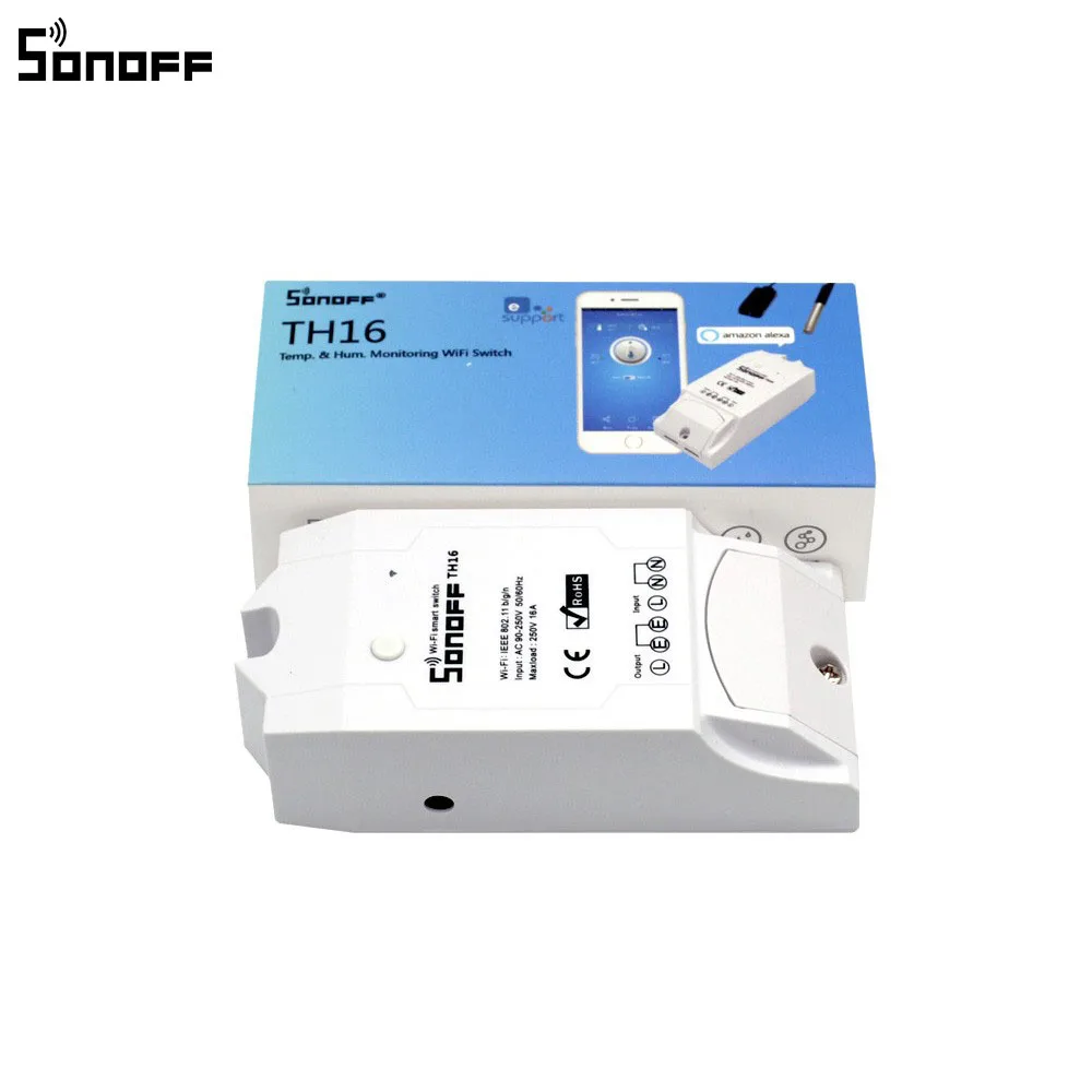Sonoff TH16 умный переключатель Wi-Fi Мониторинг температуры и влажности Wifi умный переключатель домашний комплект автоматизации работает с Alexa Google Home