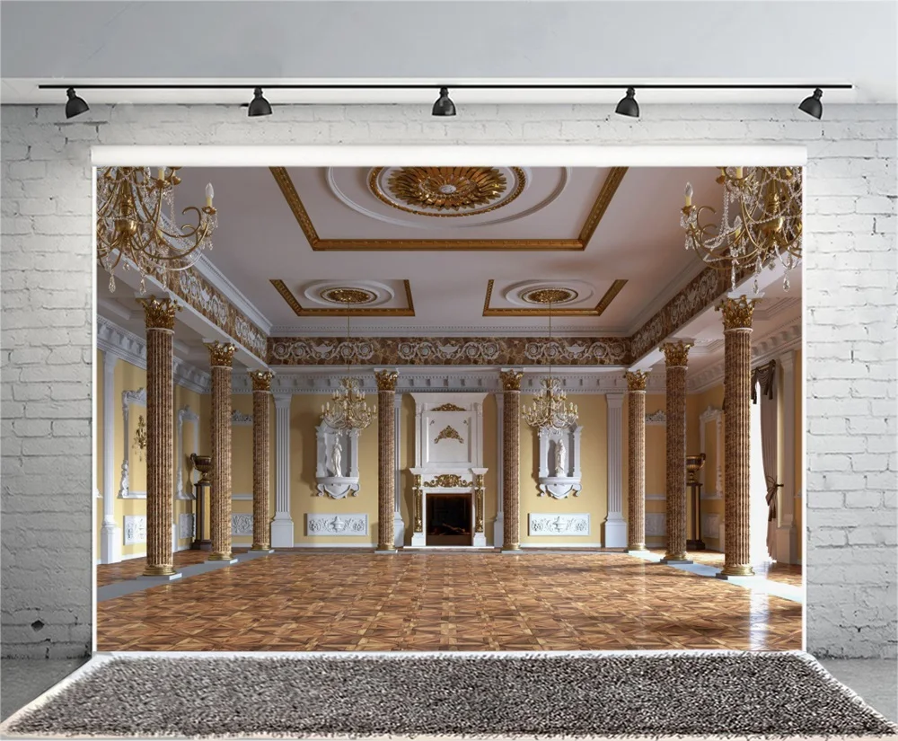 Laeacco Luxury Palace Interior Fireplace Chandelier Photography Backgrounds Customized Photographic Backdrops For Photo Studio