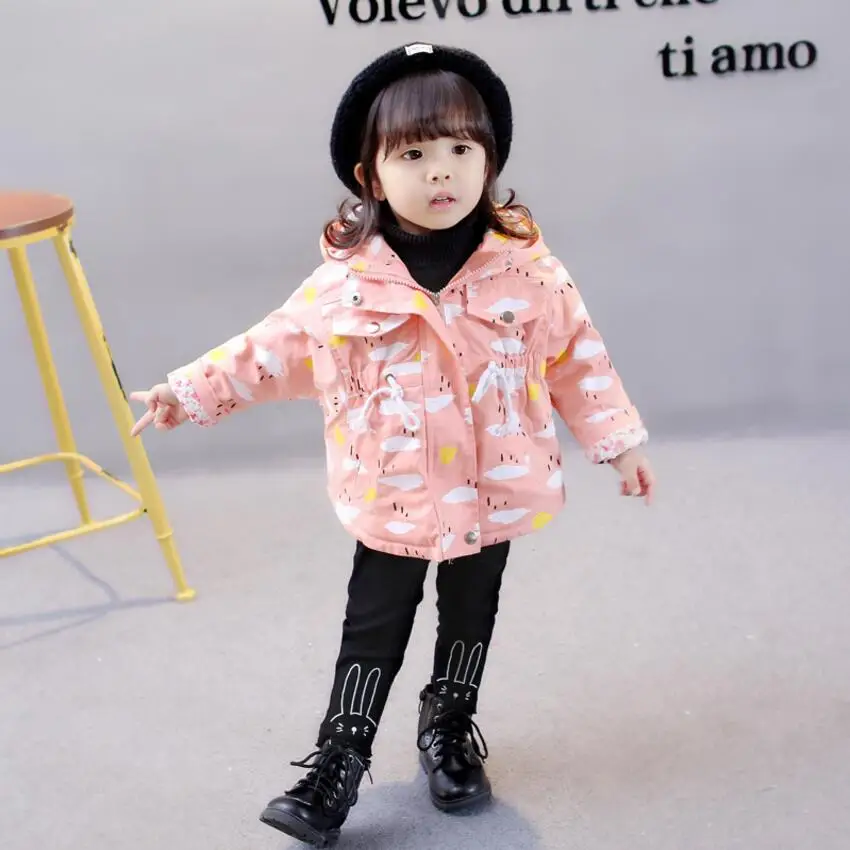 Детская куртка с капюшоном мультяшным принтом весна 2018|girls coats and jackets|brand girls coatgirls