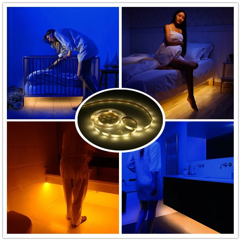 

USB Rechargeable LED Strip Motion Sensor Activated Night Light Warm White Bed Light with Automatic Turn Off Timer Cabinet Light