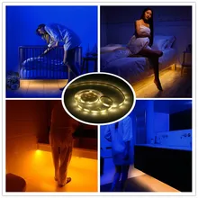 USB Rechargeable LED Strip Motion Sensor Activated Night Light Warm White Bed Light with Automatic Turn Off Timer Cabinet Light