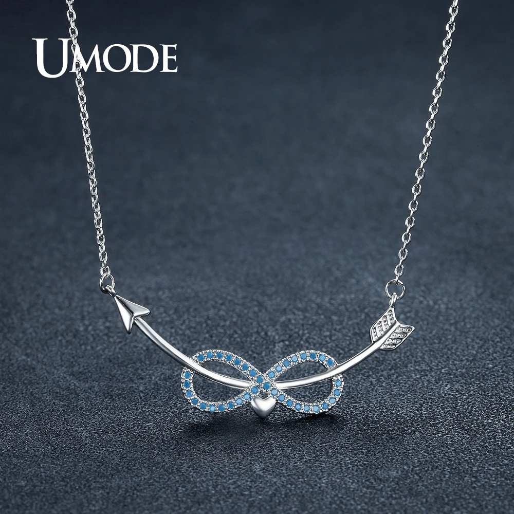 

UMODE Fashion New Lake Blue Austria Rhinestone Arrows Infinity Heart Pendant Necklaces for Women Armbanden Voor Vrouwen AUN0242B