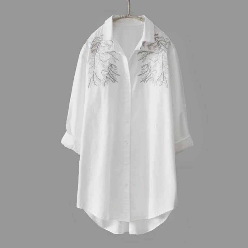 Летние женские Топы осень хлопок белая рубашка женская блузка с длинным рукавом корейская модная Женская одежда Женская блузка