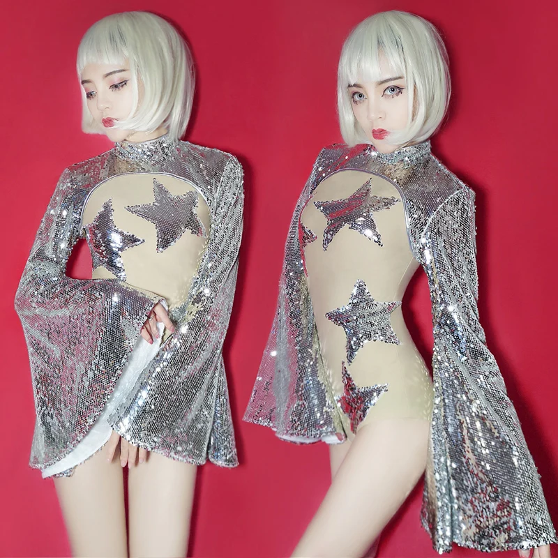 

Beyonce Holographic Jazz Dance Costume Star Sequins Bodysuit Sexy Nightclub Singer Dj Women Hiphop Jumpsuit Stage Outfit DL2964
