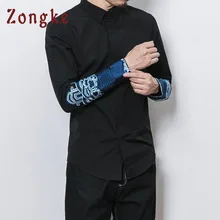 Zongke китайский стиль вышивка мужские рубашки с длинным рукавом Повседневная приталенная уличная Мужская рубашка мужская повседневная рубашка мужская одежда Новинка